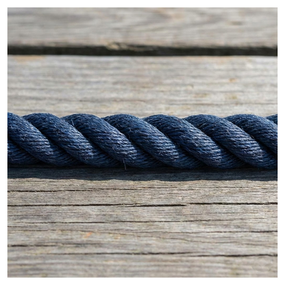 Cima nautica da ormeggio in poliestere blu navy alta tenacità, lavorazione Gherlino a 3 lignoli.