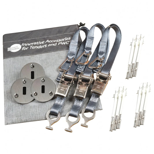Cinghie di Fissaggio a Cricchetto con Aggancio Rapido Recessato Rapid Marine Kit 3 piastre Flush + 3 cinghie a cricchetto grigie 25 mm Rapid Marine