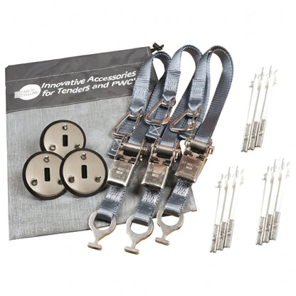 Cinghie di Fissaggio a Cricchetto con Aggancio Rapido Recessato Rapid Marine Kit 3 piastre Low Profile + 3 cinghie a cricchetto grigie 25 mm Rapid Marine