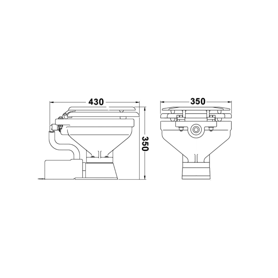 Scheda tecnica toilette marina elettrica Jabsco 37010 12V Compact con dimensioni 430x350mm