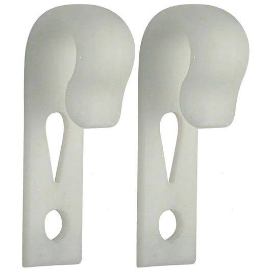 Coppia di ganci porta-parabordi in plastica Flat-Fender, progettati per un aggancio e una regolazione rapida sulle cime d'ormeggio.