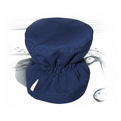 Copriwinch blu in tessuto Sunbrella con base elastica per protezione winch barca a vela.