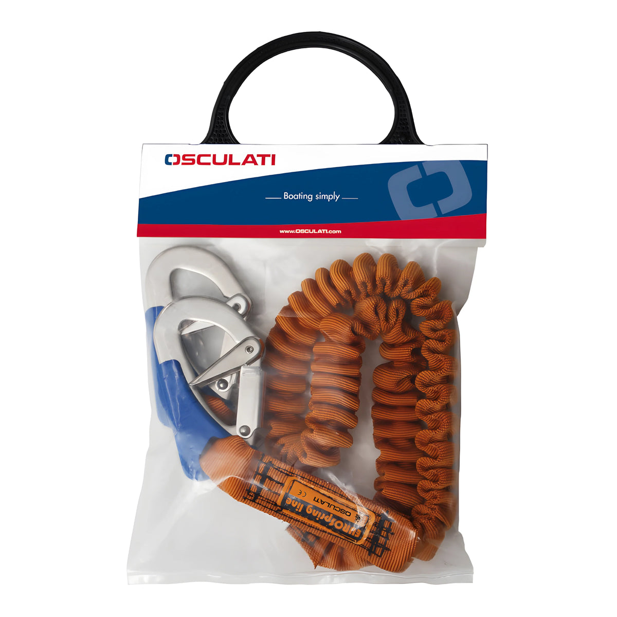 Cordone ombelicale elastico EURO Spring Line II per nautica, omologato CE, con 2 moschettoni Inox anti-appiglio e anti-apertura.