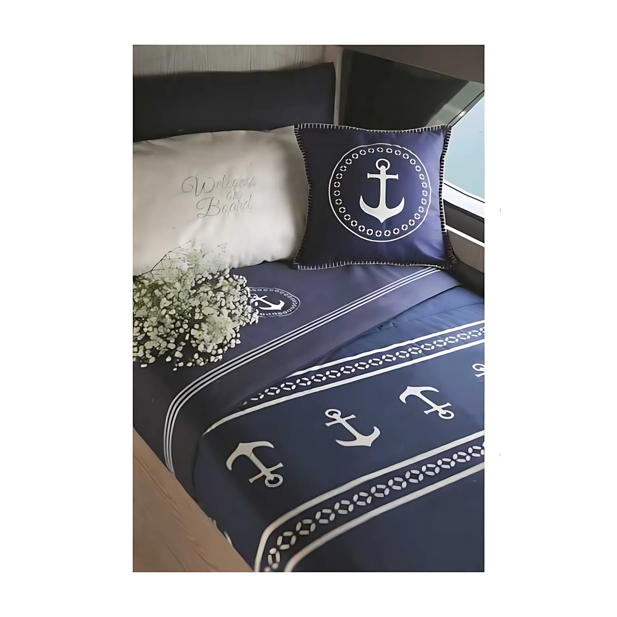 Cuscino Welcome Marine Business Dettaglio Tessuto Ricamo Ancora