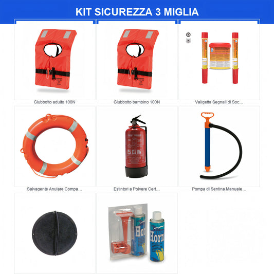 Kit dotazioni di sicurezza entro 3 miglia — articoli inclusi