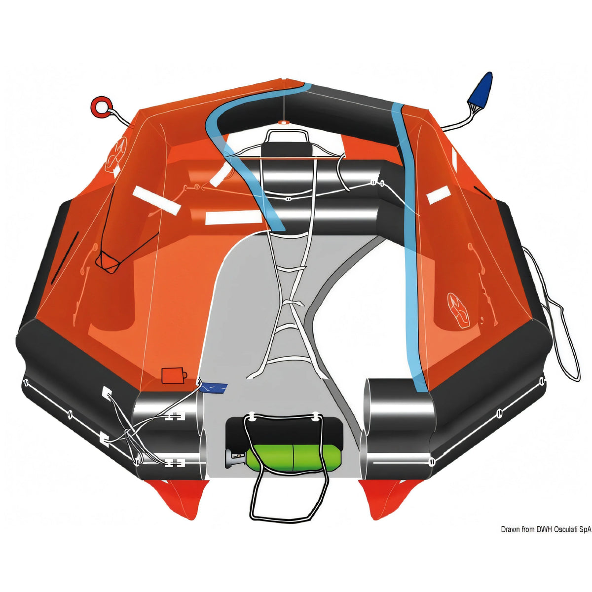 Zattera di salvataggio Osculati Deep-Sea Compact schema tecnico