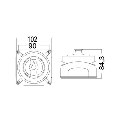 Scheda tecnica staccabatterie Selecta New MK III con dimensioni 102x90x84,3mm