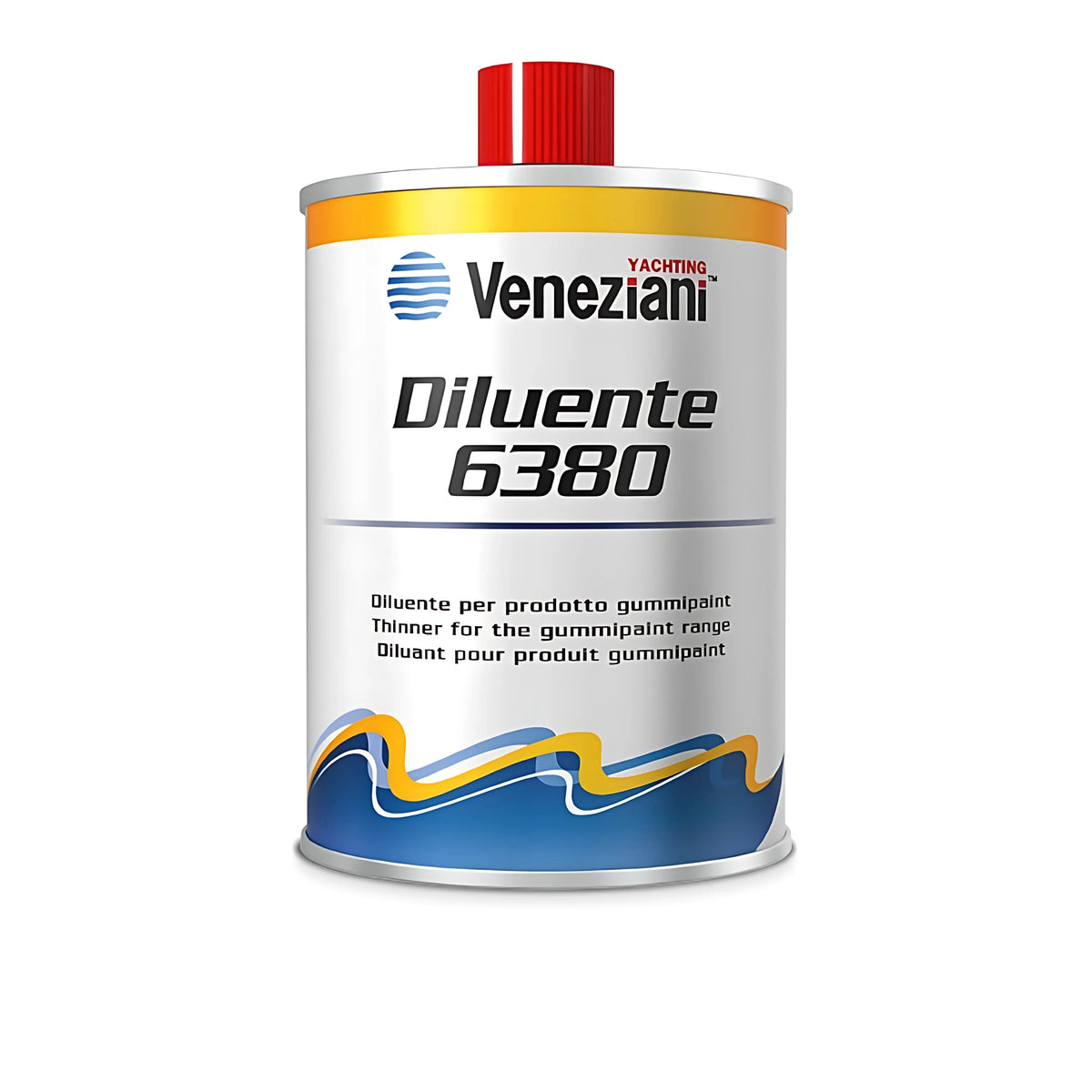 Latta da 0,5 litri di Diluente Veneziani 6380 trasparente specifico per la diluizione di vernici e antivegetative per gommoni Gummipaint.