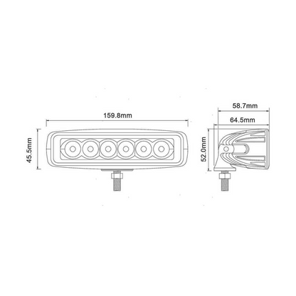 Faretto LED rettangolare 18W per illuminazione coperta e pozzetto, staffa in acciaio inox, disponibile con cassa bianca o nera. misure