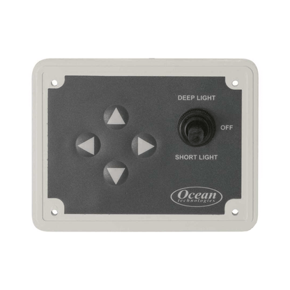 Faro di profondità orientabile Ocean Halogen 11-RC per barca con pannello di comando, cassa bianca antiurto e bulbo stagno. pannello