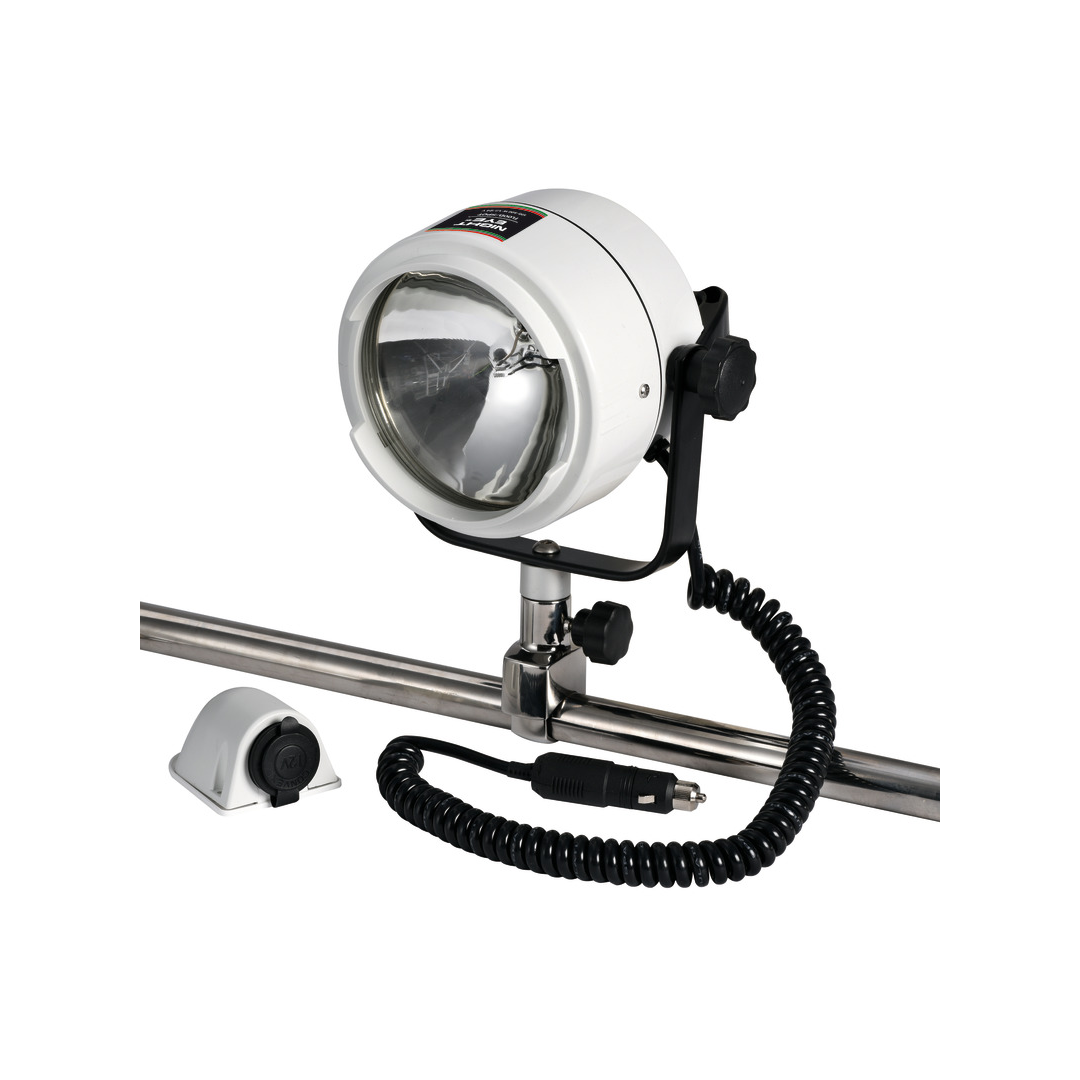 Faro di profondità LED Night Eye per barca orientabile con attacco da pulpito 22-25mm, sfilabile con cavo estensibile.