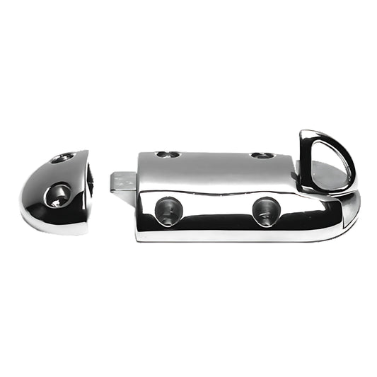 Fermaporta nautico a molla in acciaio inox AISI 316 lucidato a specchio, ideale per sportelli di accesso alla plancetta.