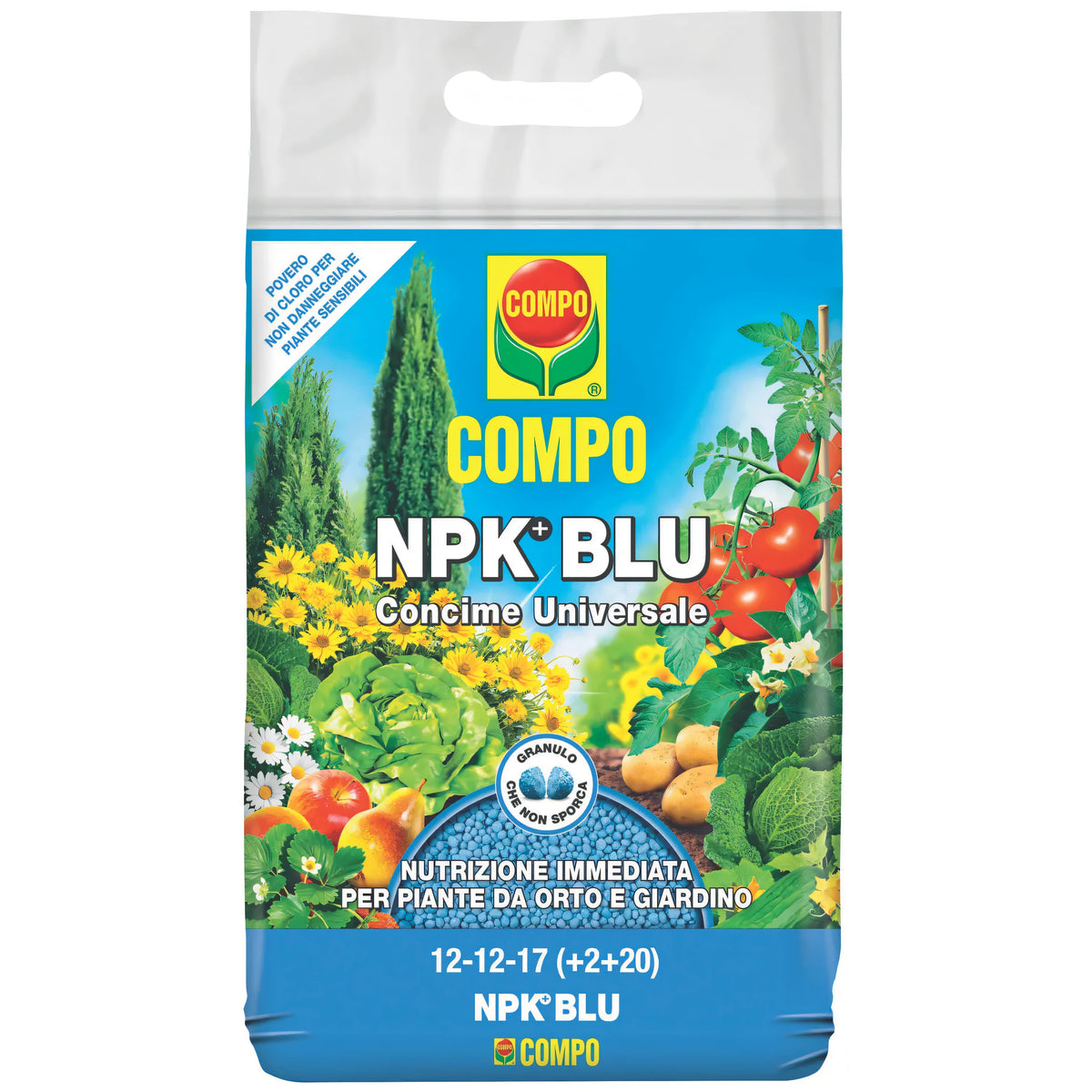 Concime granulare Compo NPK+Blu, confezione da 4 kg
