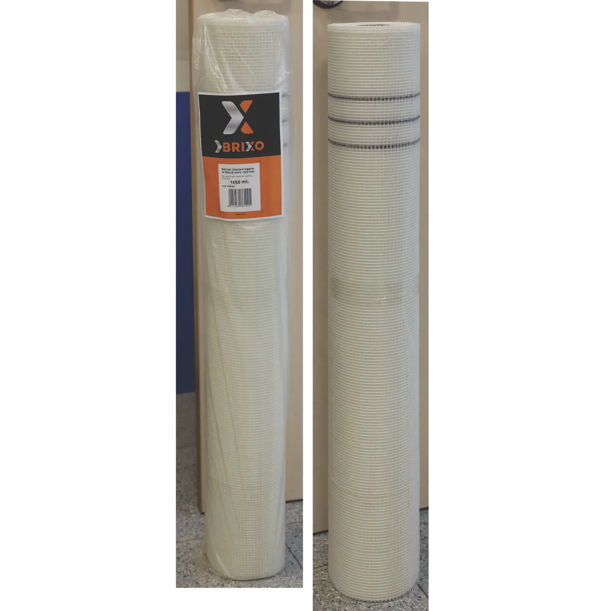 Rete Brixo in fibra di vetro per intonaco leggera, rotolo bianco 1x50 metri