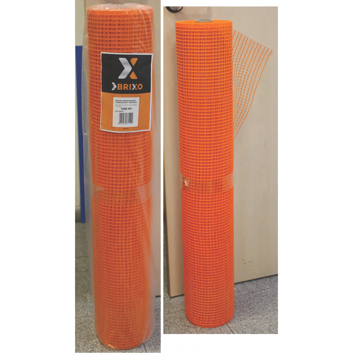 Rete Brixo in fibra di vetro per intonaco pesante, rotolo arancione 1x50 metri