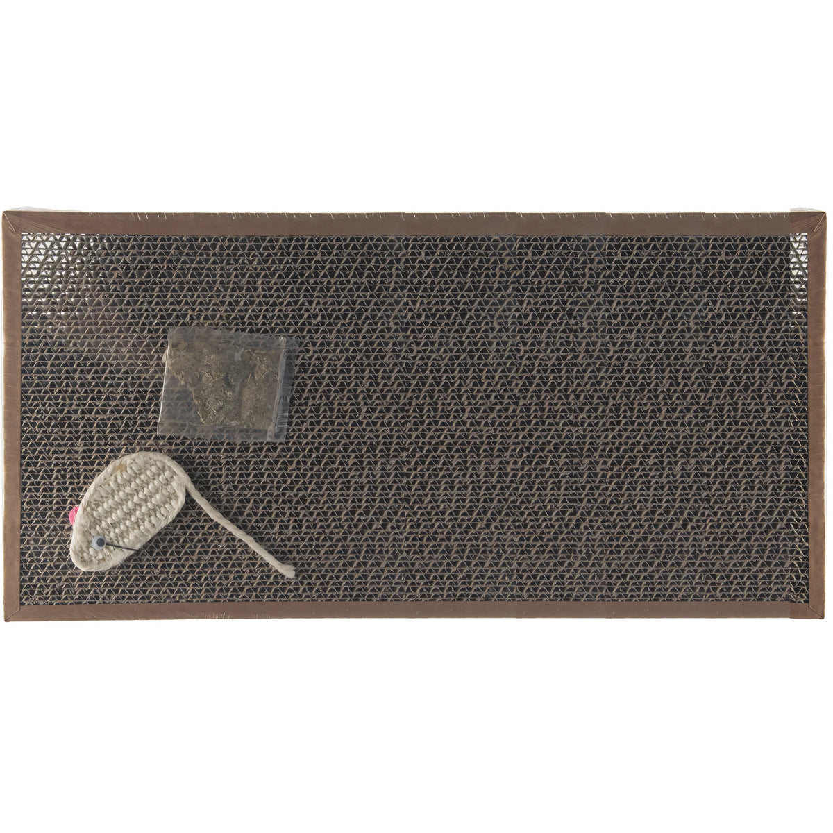 Tiragraffi piatto Camon per gatti con topo e bustina di catnip, 47x24 cm