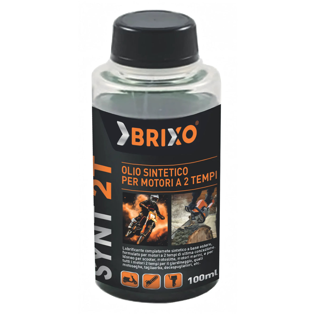 Olio Brixo sintetico per miscela motori a due tempi, flacone 100 ml
