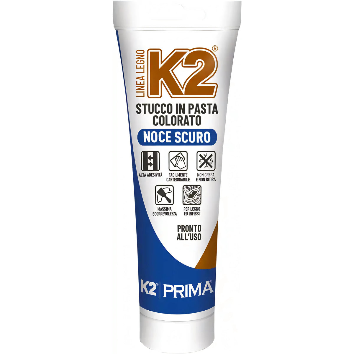 Stucco K2 in pasta per legno colore Noce scuro, tubetto 150 ml