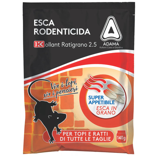 Topicida rodenticida Kollant Ratigrano esca in grano rosso, busta 140 g