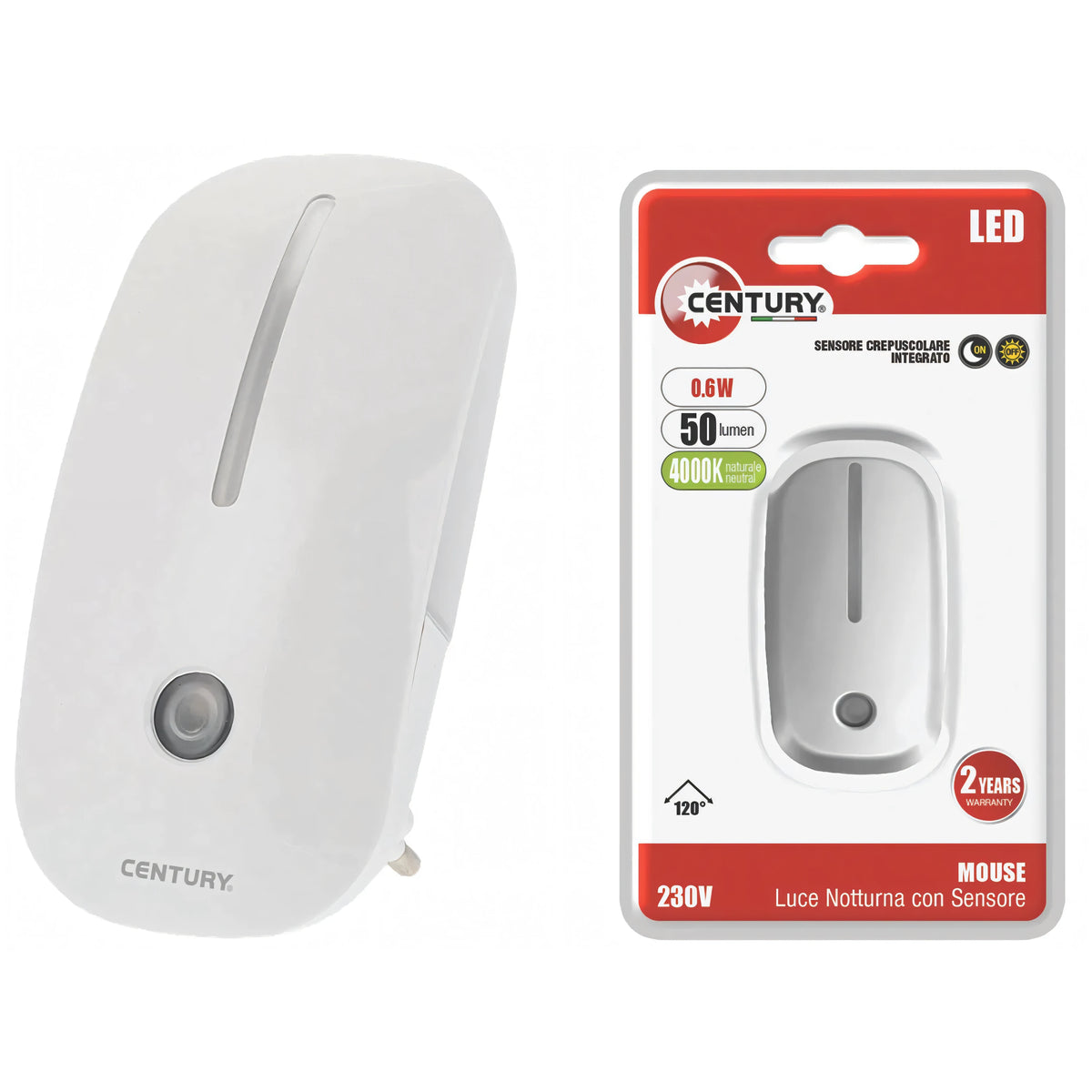 Luce spia notturna LED Century Mouse con sensore crepuscolare