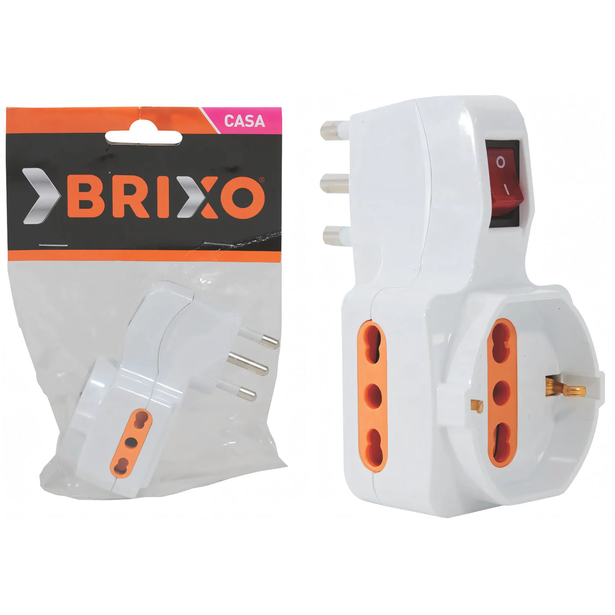 Adattatore triplo Brixo Bipasso/Schuko con interruttore, spina 16A