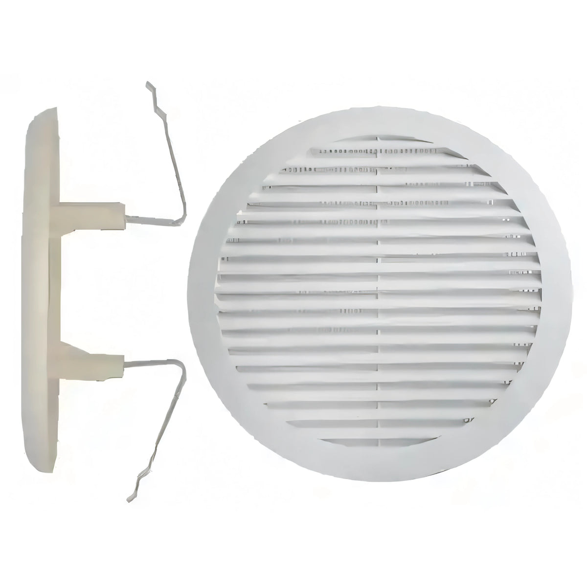Griglia di areazione tonda in ABS bianco con rete e molle posteriori, Ø 55/85 mm