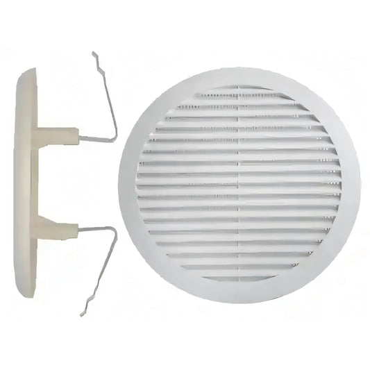 Griglia di areazione tonda in ABS bianco con rete e molle posteriori, Ø 55/85 mm