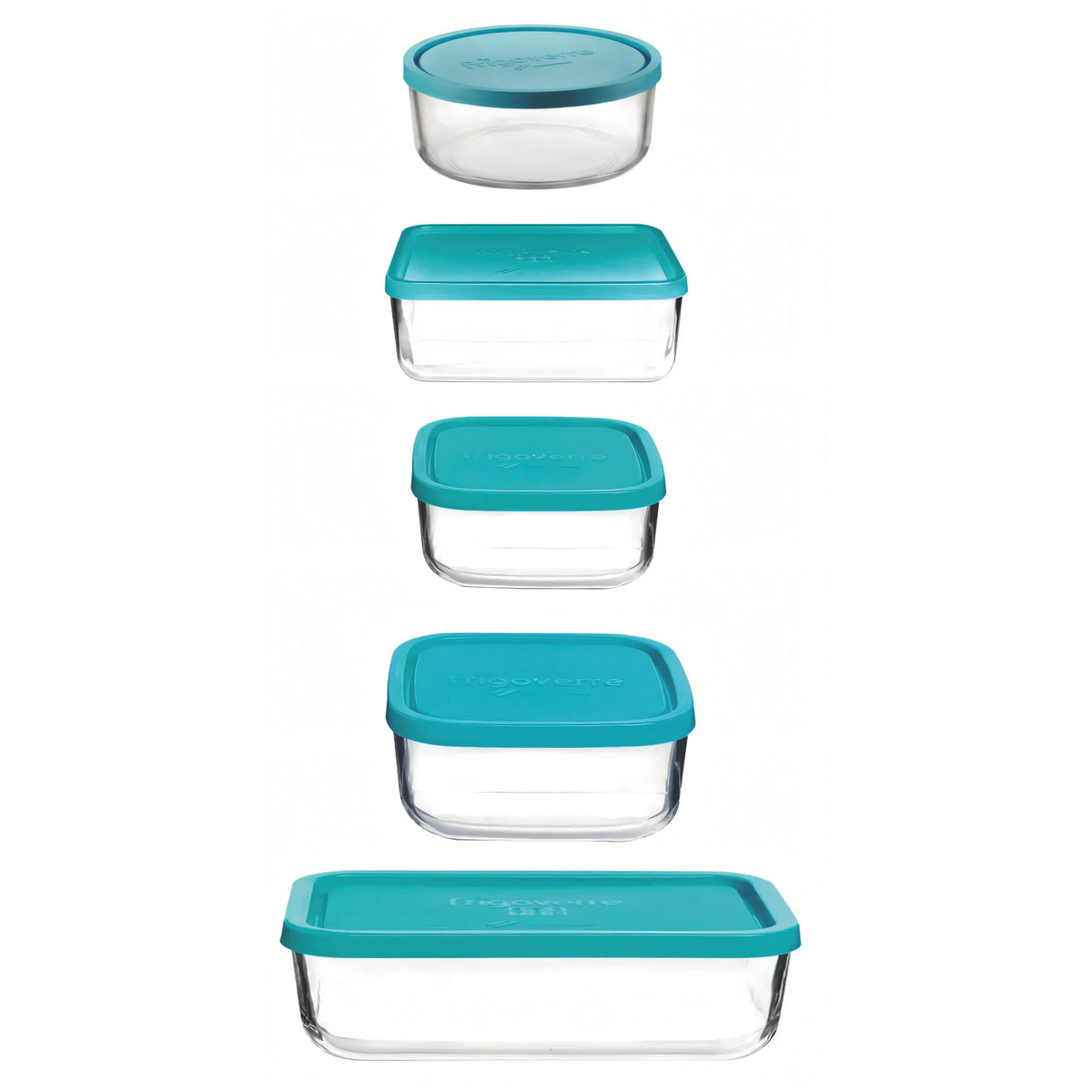 Set 5 contenitori in vetro Frigoverre Bormioli Compact con coperchio in plastica