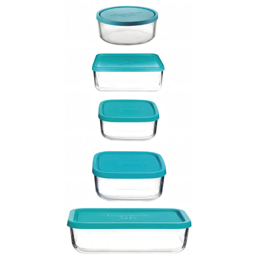 Set 5 contenitori in vetro Frigoverre Bormioli Compact con coperchio in plastica