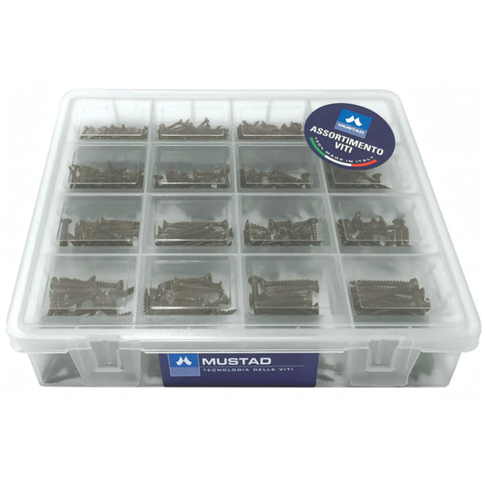 Valigetta di viti Mustad Panel-Vit assortite, kit da 670 pezzi