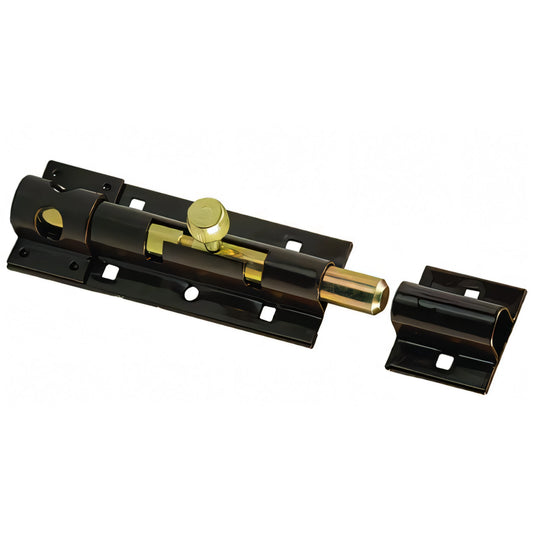 Catenaccio con portalucchetto, asta tonda bronzata, 150x42 mm