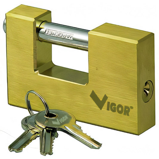 Lucchetto Vigor per serrande in ottone pesante, 50 mm, con 3 chiavi