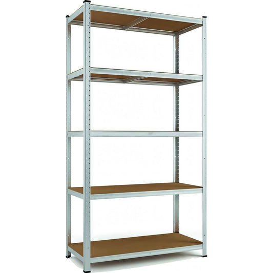 Kit scaffalatura Vigor in lamiera zincata con 5 piani in MDF, montaggio a incastro, 90x40x180h cm