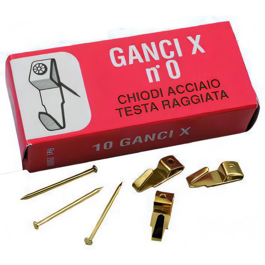 Ganci appendiquadri ottonati n. 2, confezione da 50