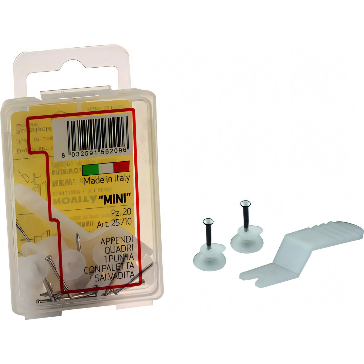 Ganci appendiquadri in acciaio con applicatore, 1 punta, scatola da 20