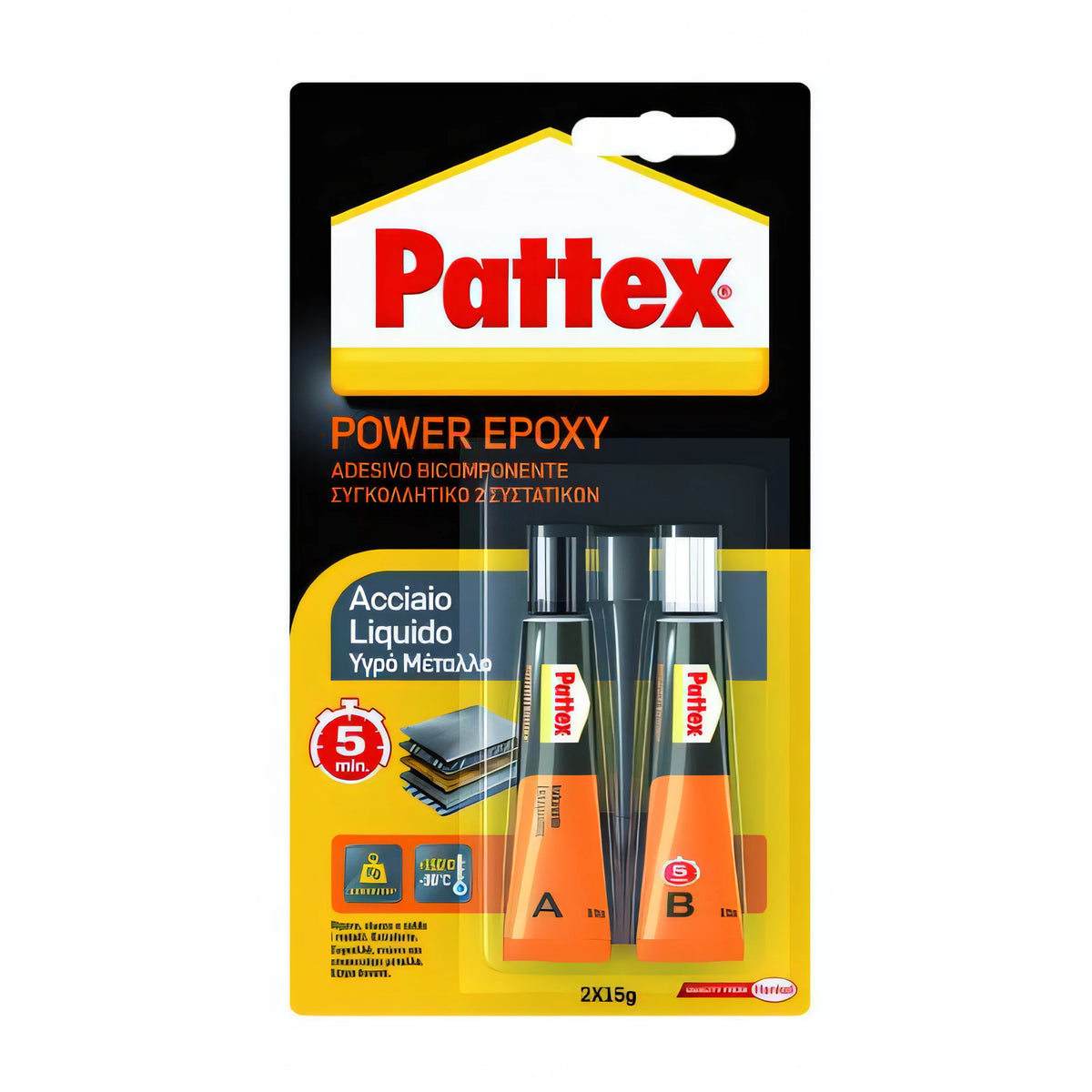 Adesivo epossidico Pattex Power-Epoxy, acciaio semiliquido, tubo da 25 g