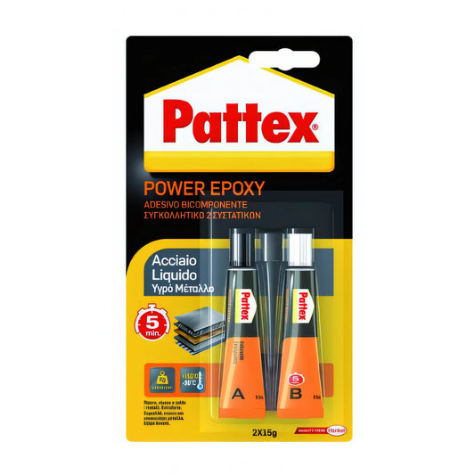 Adesivo epossidico Pattex Power-Epoxy, acciaio semiliquido, tubo da 25 g