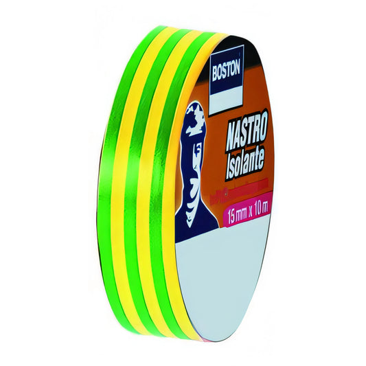 Nastro isolante Boston giallo-verde, rotolo 15 mm x 10 m, antifiamma