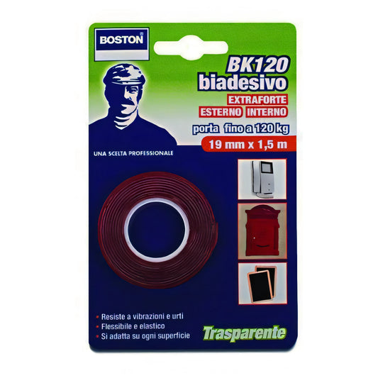 Nastro biadesivo Boston trasparente, rotolo 1,5 m x 19 mm