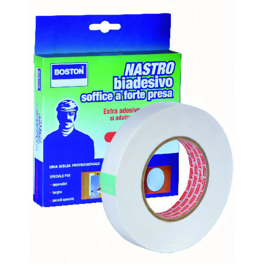 Nastro biadesivo Boston soffice bianco, rotolo 5 m x 19 mm
