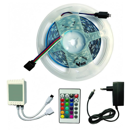 Striscia LED Vigor Bruco-XL RGB 5 metri con telecomando, multicolore