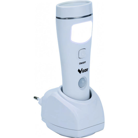 Lampada di emergenza Vigor Leon, torcia Li-Ion con 1 LED COB e 5 LED
