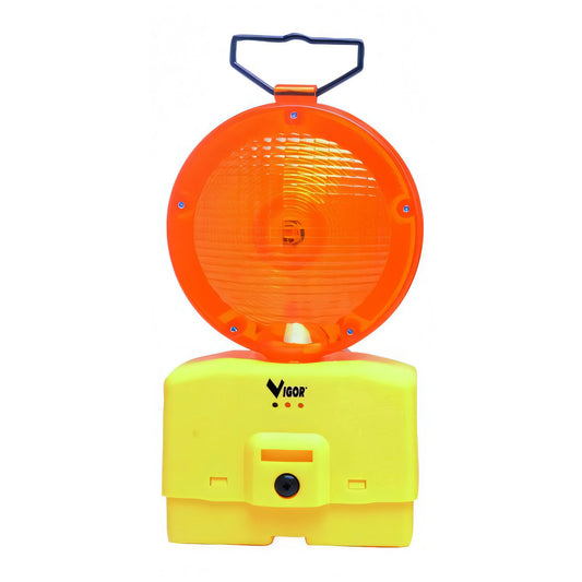 Lampeggiatore da cantiere Vigor a LED, luce giallo ambra, gancio a triangolo