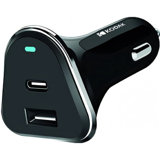 Caricatore da auto Kodak con uscite USB-A e USB-C, nero