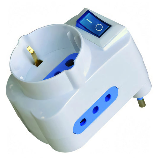 Adattatore Vigor triplo con interruttore, presa Schuko e spina 10A