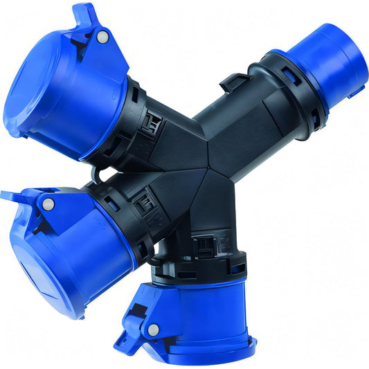 Adattatore CEE blu con 3 prese 230V-16A, art. 1402