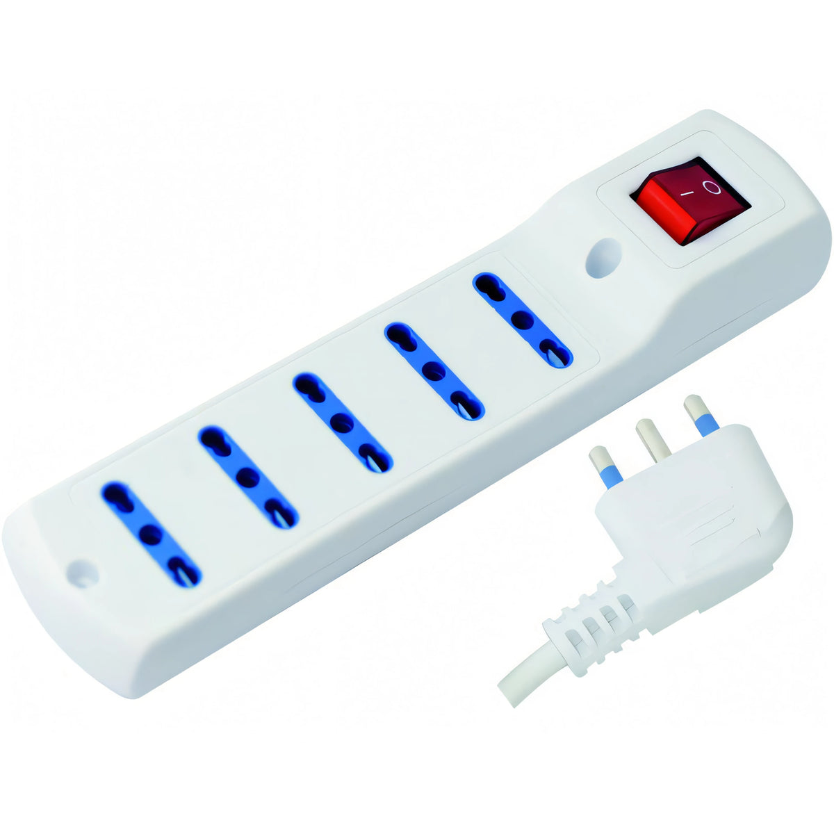 Multipresa Vigor 5 prese bipasso con interruttore, spina 90 gradi 16A