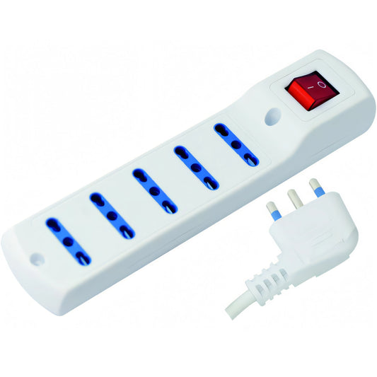 Multipresa Vigor 5 prese bipasso con interruttore, spina 90 gradi 16A