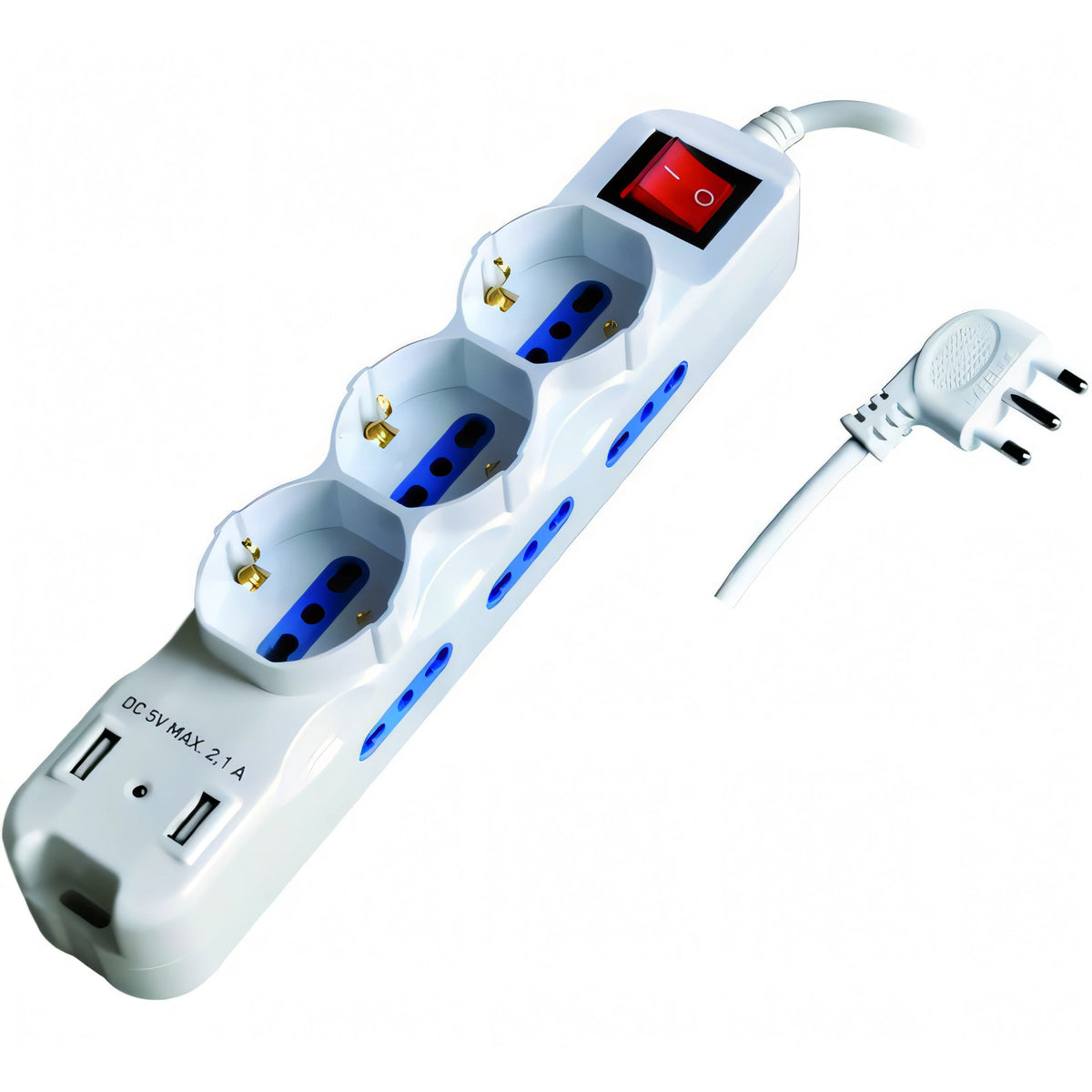 Multipresa Vigor bianca con 11 prese schuko/bipasso, 2 USB e interruttore