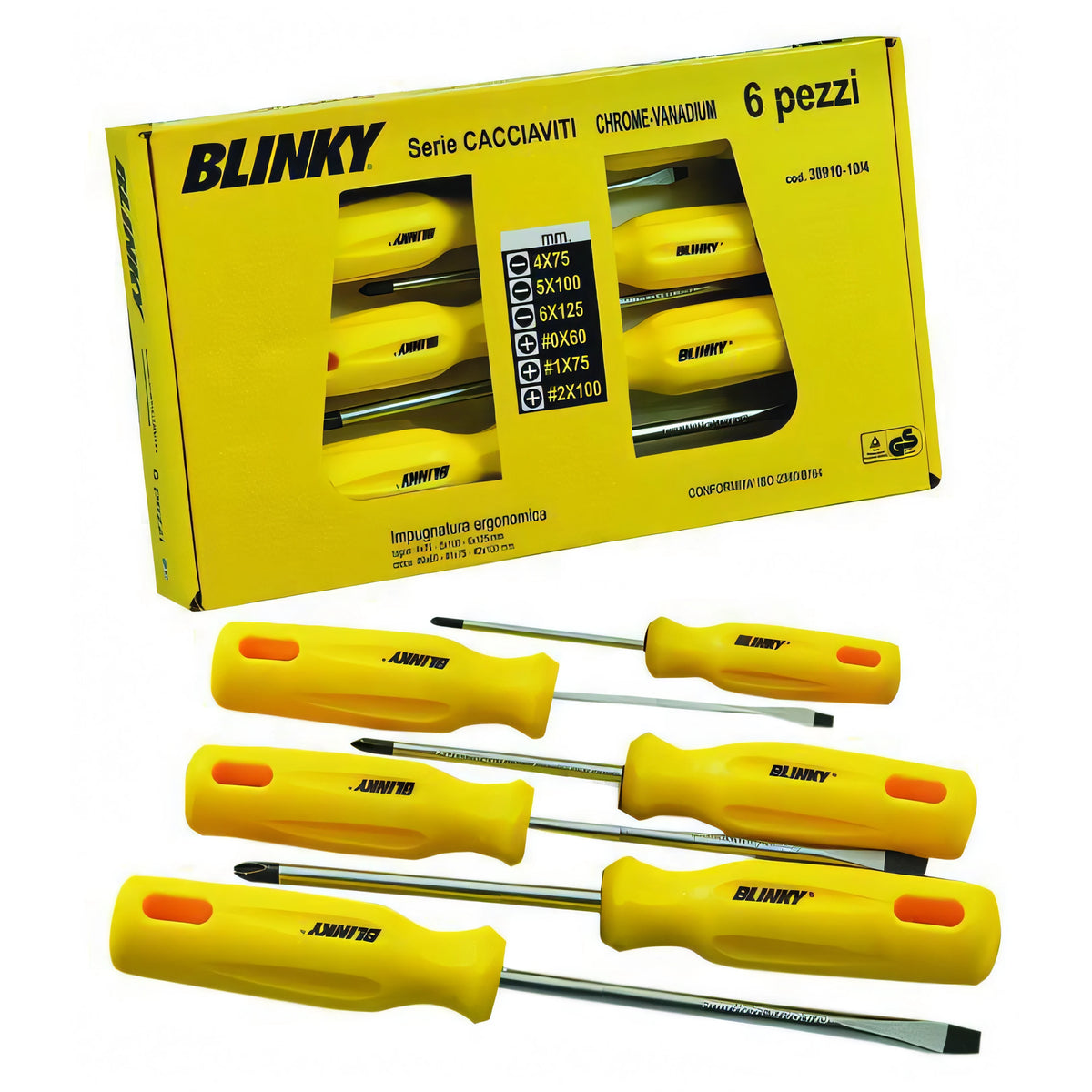 Serie cacciaviti Blinky CRV taglio e croce, 6 pezzi